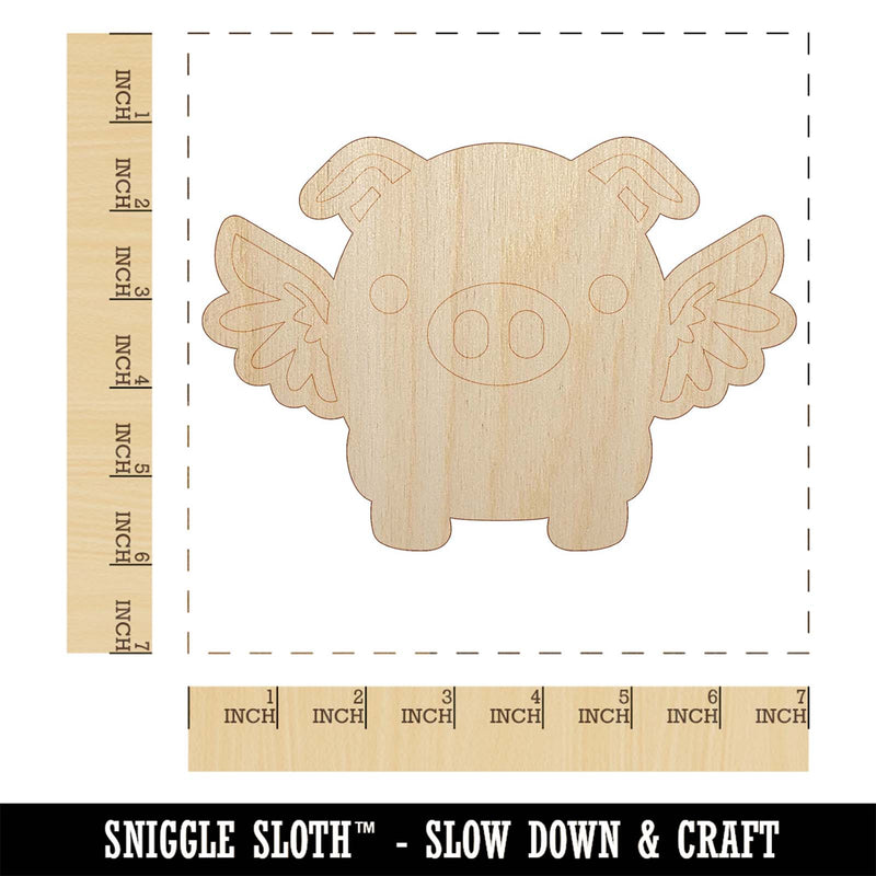 Cute Round Flying Winged Pig Unfinished Wood Shape Piece Cutout for DIY Craft Projects