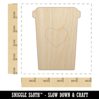 Coffee Cup Carafe with Heart Unfinished Wood Shape Piece Cutout for DIY Craft Projects