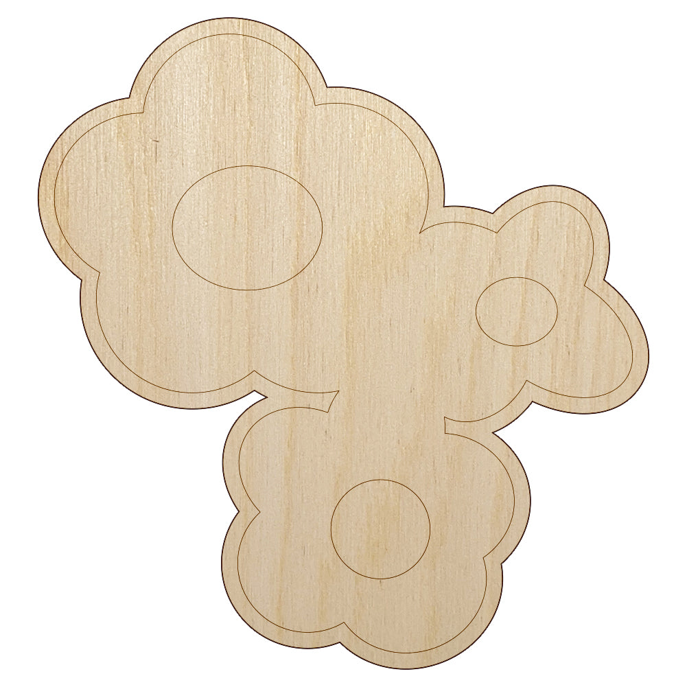 Flower Trio Unfinished Wood Shape Piece Cutout for DIY Craft Projects