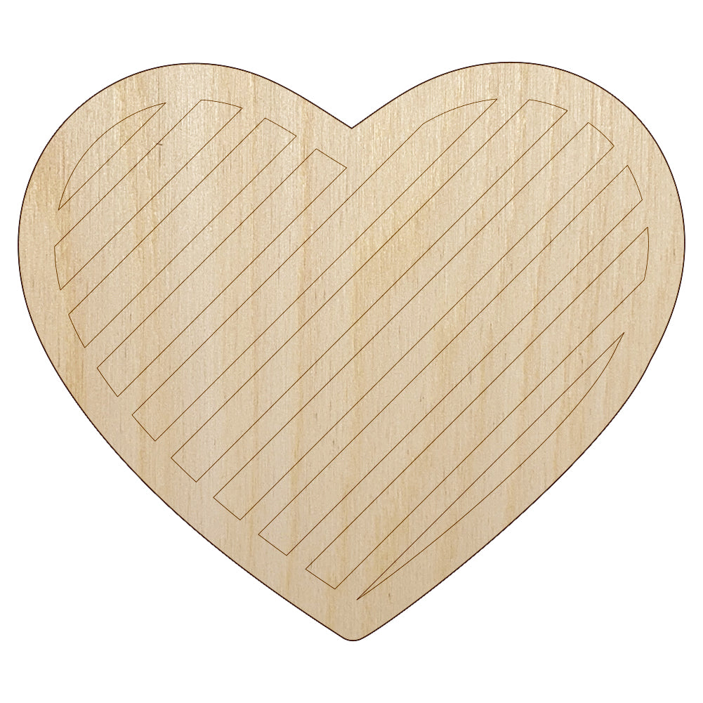 Heart with Stripes Unfinished Wood Shape Piece Cutout for DIY Craft Projects