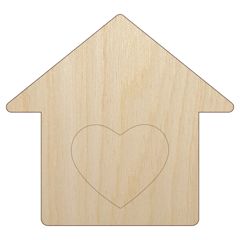 House with Heart Unfinished Wood Shape Piece Cutout for DIY Craft Projects