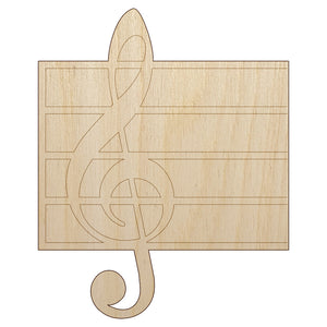Treble Clef on Staff Music Unfinished Wood Shape Piece Cutout for DIY Craft Projects