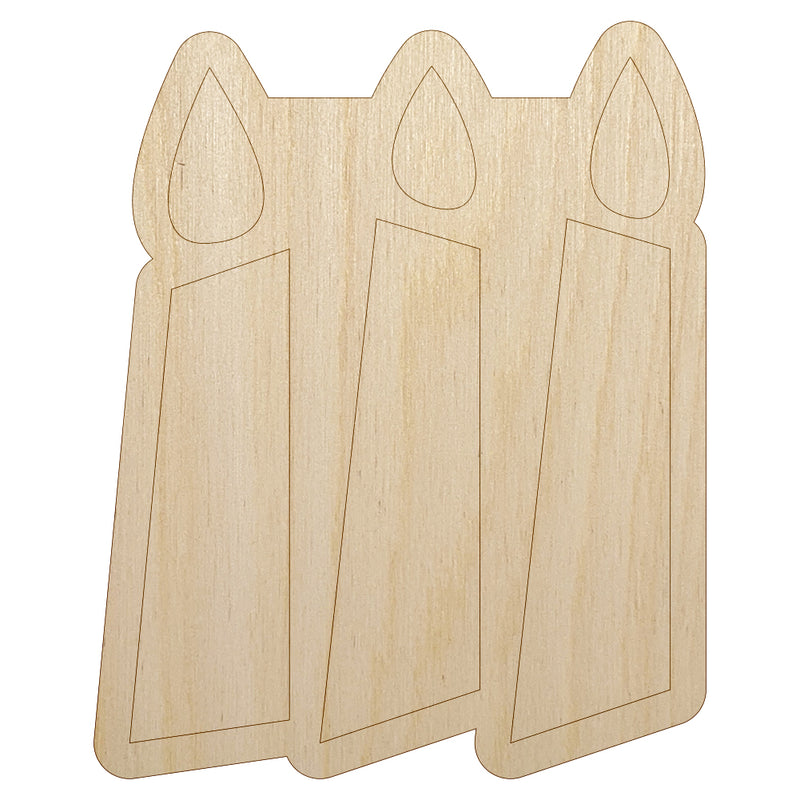 Birthday Candle Trio Solid Unfinished Wood Shape Piece Cutout for DIY Craft Projects