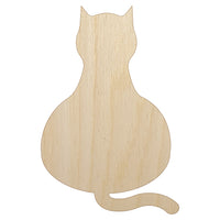 Cat Sitting Back Solid Unfinished Wood Shape Piece Cutout for DIY Craft Projects