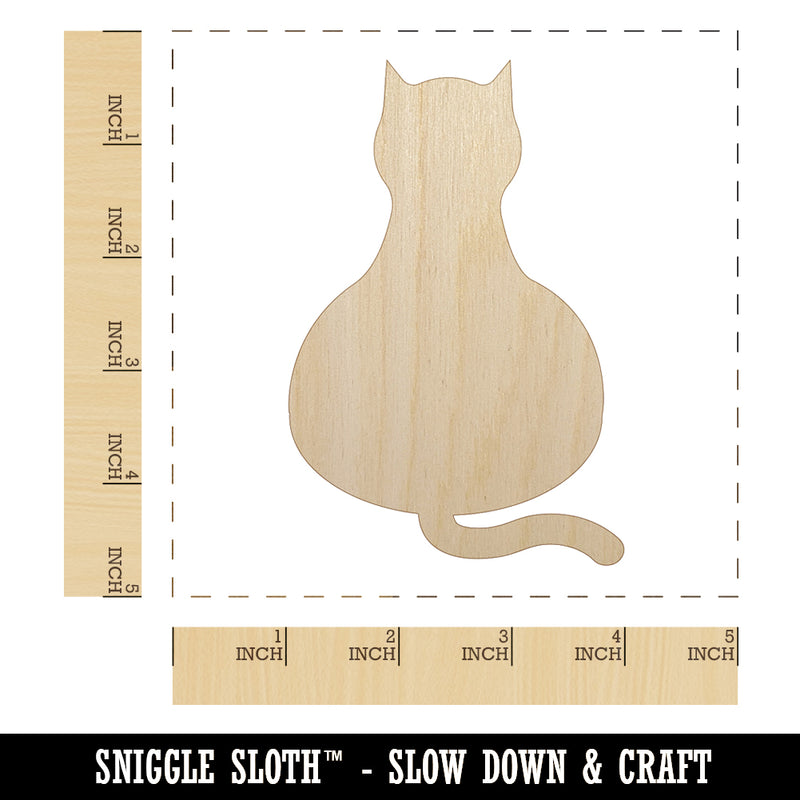 Cat Sitting Back Solid Unfinished Wood Shape Piece Cutout for DIY Craft Projects