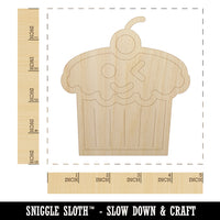 Cute Cupcake Kawaii Outline Unfinished Wood Shape Piece Cutout for DIY Craft Projects