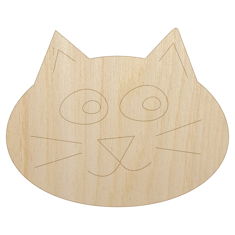 Happy Cat Face Doodle Unfinished Wood Shape Piece Cutout for DIY Craft Projects