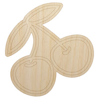 Pair of Cherries Outlined Unfinished Wood Shape Piece Cutout for DIY Craft Projects