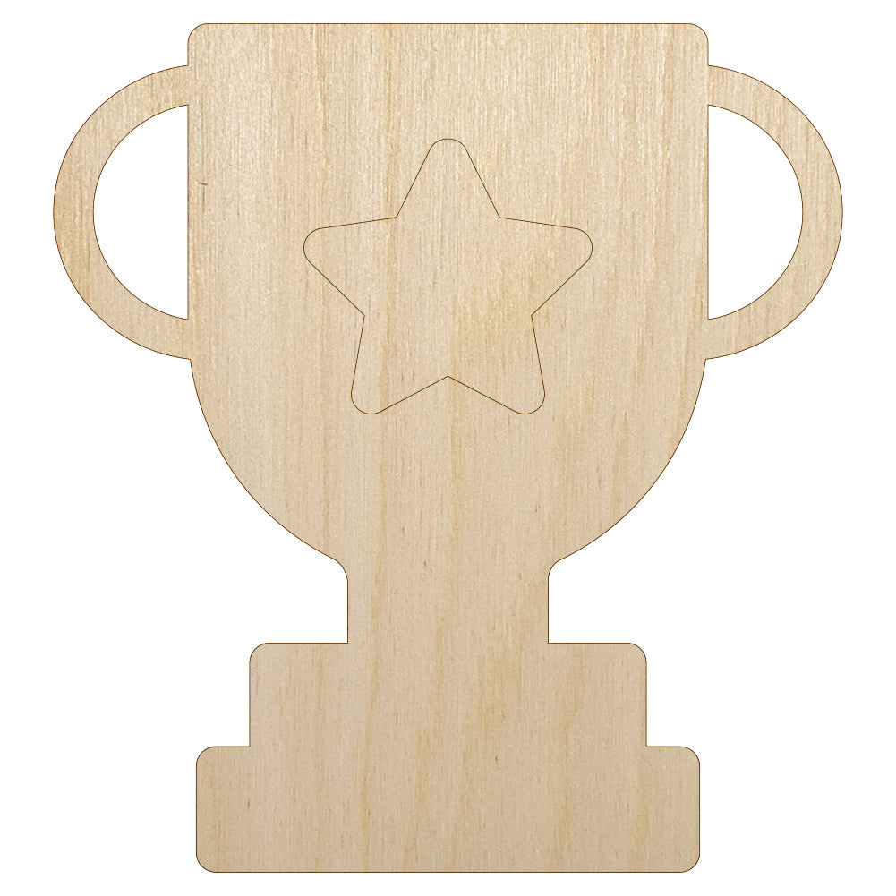 Trophy Award Outline with Star Unfinished Wood Shape Piece Cutout for DIY Craft Projects