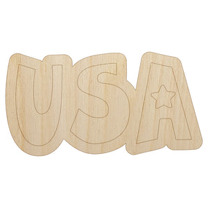 USA Fun Patriotic Text United States of America Unfinished Wood Shape Piece Cutout for DIY Craft Projects