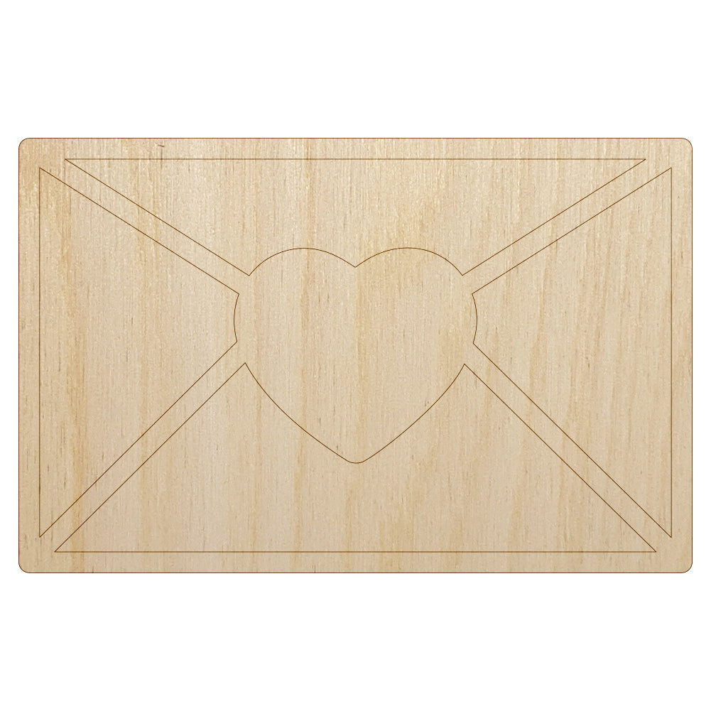 Envelope with Heart Unfinished Wood Shape Piece Cutout for DIY Craft Projects