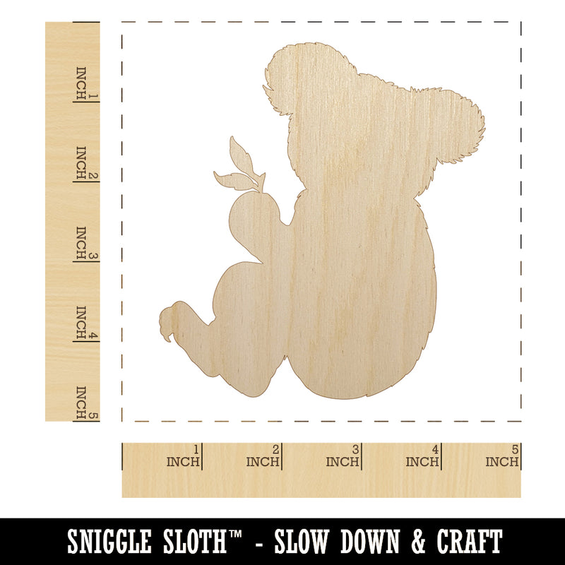 Koala with Leaves Solid Unfinished Wood Shape Piece Cutout for DIY Craft Projects