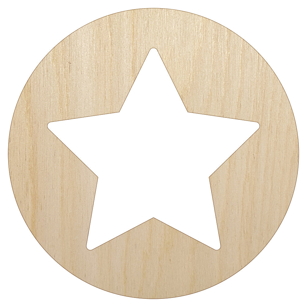 Star in Circle Unfinished Wood Shape Piece Cutout for DIY Craft Projects