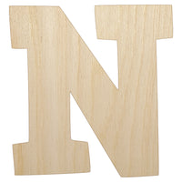 Letter N Uppercase Fun Bold Font Unfinished Wood Shape Piece Cutout for DIY Craft Projects
