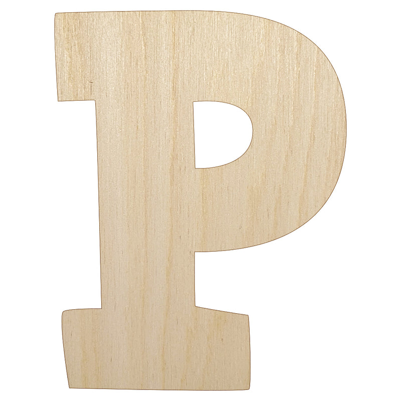 Letter P Uppercase Fun Bold Font Unfinished Wood Shape Piece Cutout for DIY Craft Projects