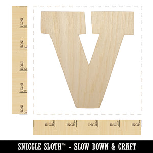 Letter V Uppercase Fun Bold Font Unfinished Wood Shape Piece Cutout for DIY Craft Projects