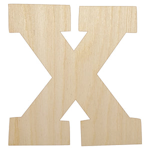 Letter X Uppercase Fun Bold Font Unfinished Wood Shape Piece Cutout for DIY Craft Projects