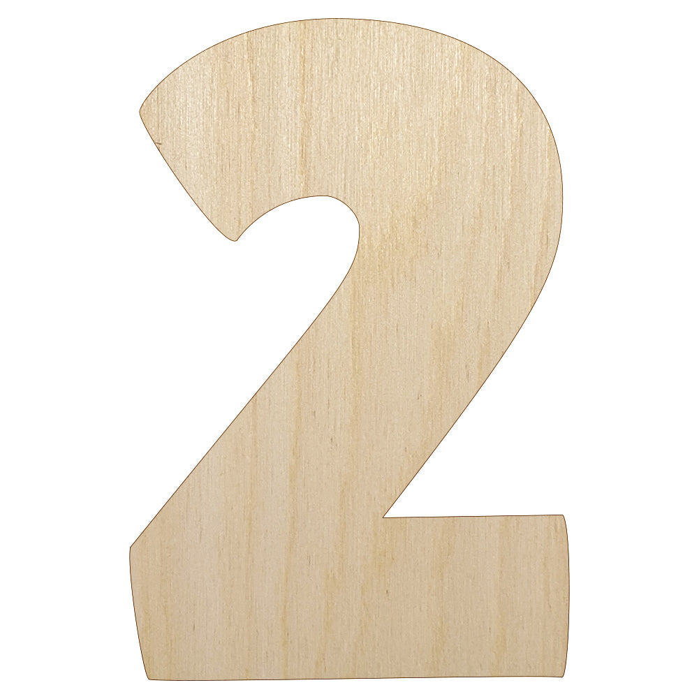 Number 2 Two Fun Bold Font Unfinished Wood Shape Piece Cutout for DIY Craft Projects