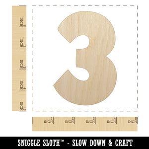 Number 3 Three Fun Bold Font Unfinished Wood Shape Piece Cutout for DIY Craft Projects
