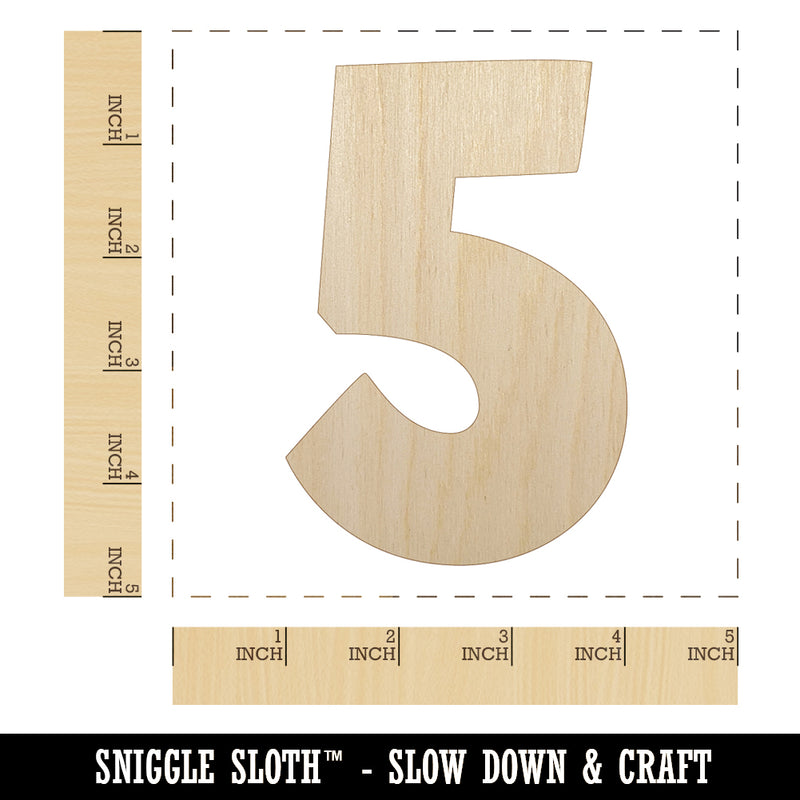 Number 5 Five Fun Bold Font Unfinished Wood Shape Piece Cutout for DIY Craft Projects