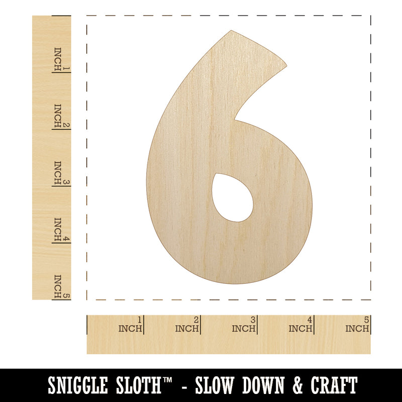 Number 6 Six Fun Bold Font Unfinished Wood Shape Piece Cutout for DIY Craft Projects