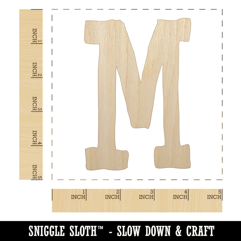 Letter M Uppercase Cute Typewriter Font Unfinished Wood Shape Piece Cutout for DIY Craft Projects