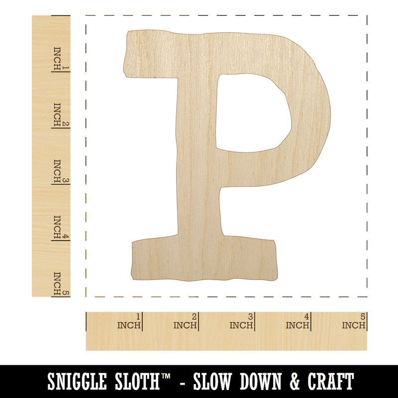 Letter P Uppercase Cute Typewriter Font Unfinished Wood Shape Piece Cutout for DIY Craft Projects