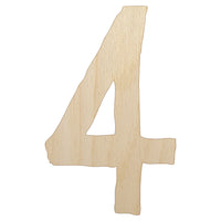 Number 4 Four Cute Typewriter Font Unfinished Wood Shape Piece Cutout for DIY Craft Projects