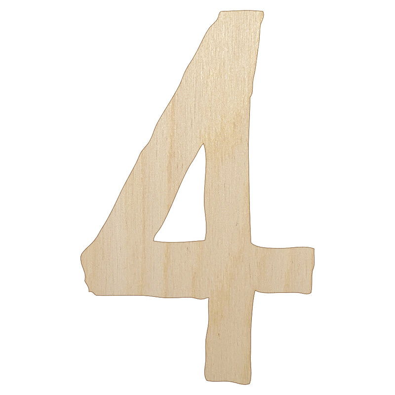 Number 4 Four Cute Typewriter Font Unfinished Wood Shape Piece Cutout for DIY Craft Projects