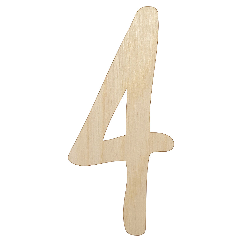 Number 4 Four Felt Marker Font Unfinished Wood Shape Piece Cutout for DIY Craft Projects