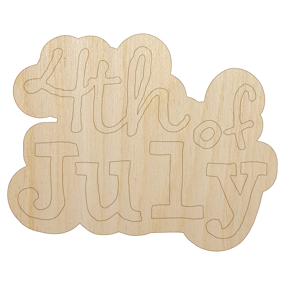 4th Fourth of July Fun Text Unfinished Wood Shape Piece Cutout for DIY Craft Projects