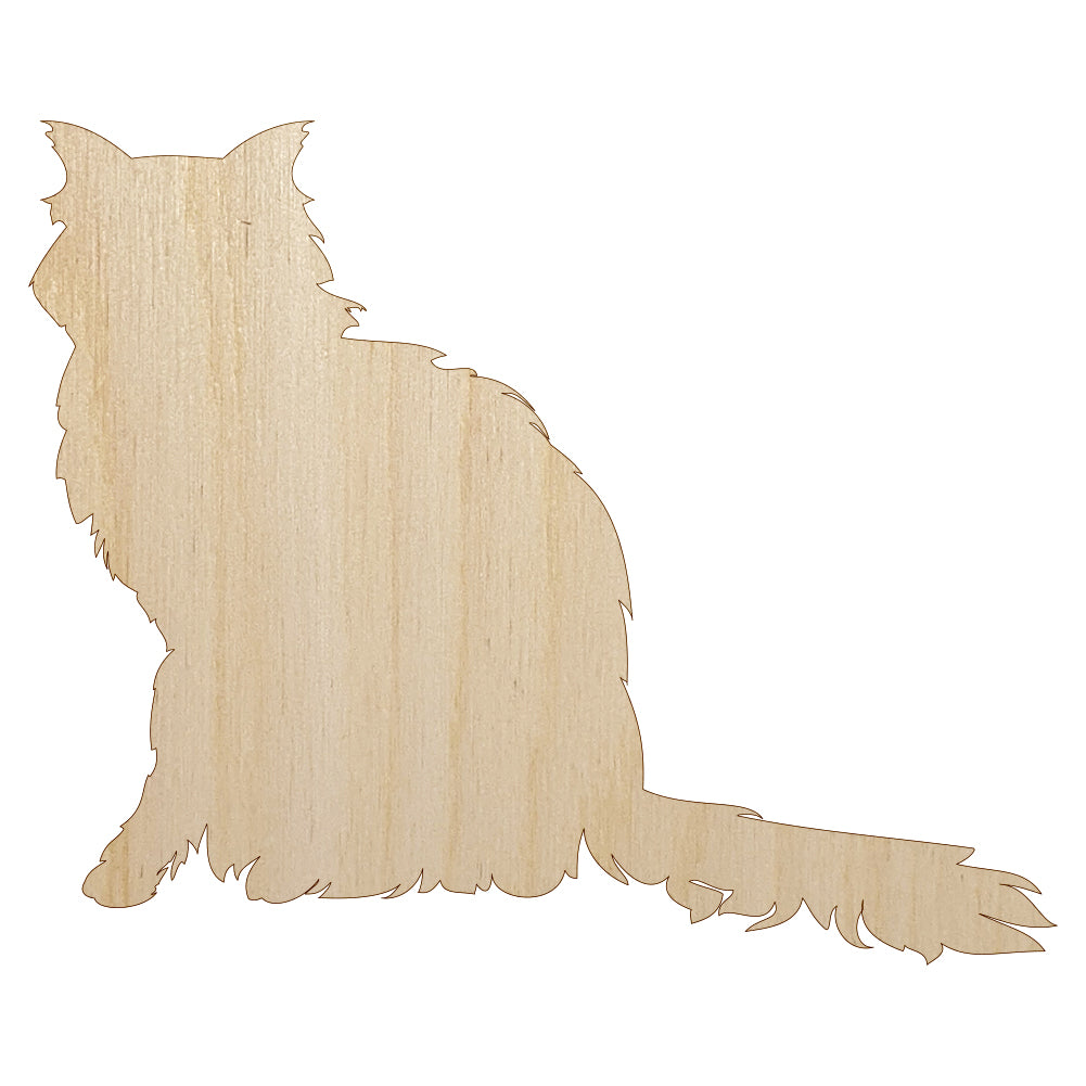 Fluffy Cat Solid Unfinished Wood Shape Piece Cutout for DIY Craft Projects