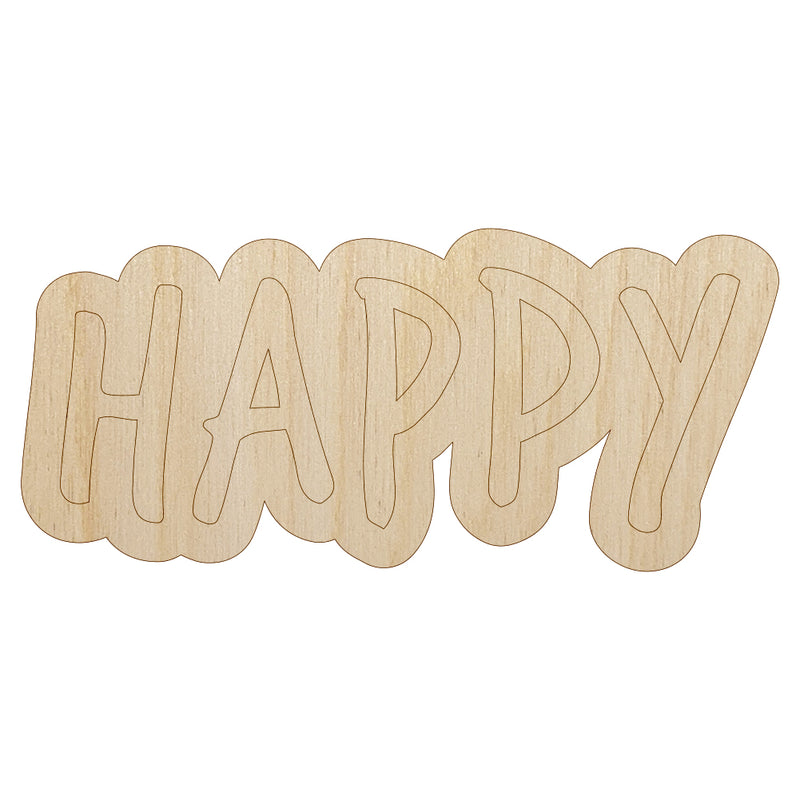 Happy Fun Text Unfinished Wood Shape Piece Cutout for DIY Craft Projects