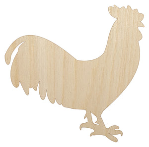 Rooster Chicken Standing Solid Unfinished Wood Shape Piece Cutout for DIY Craft Projects