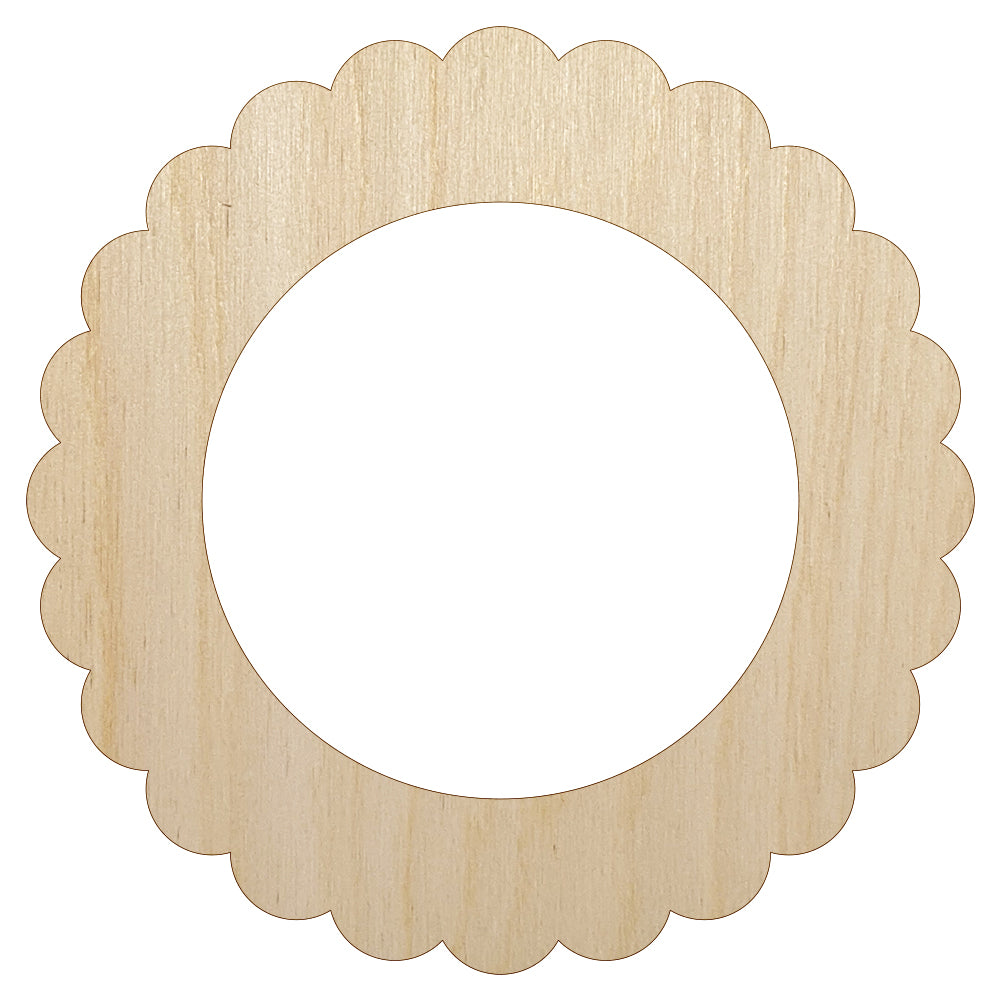 Scallop Round Frame Unfinished Wood Shape Piece Cutout for DIY Craft Projects