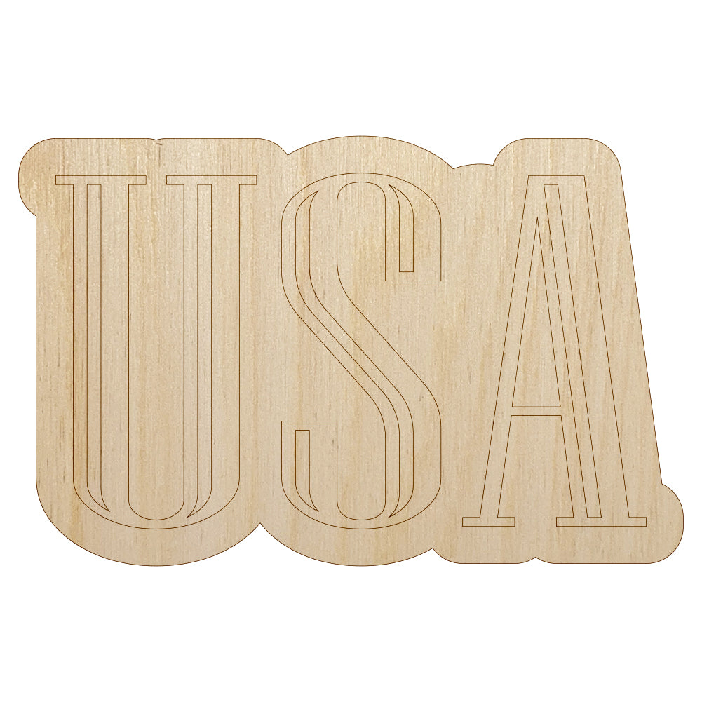 USA Patriotic Text Unfinished Wood Shape Piece Cutout for DIY Craft Projects