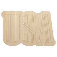 USA Patriotic Text Unfinished Wood Shape Piece Cutout for DIY Craft Projects