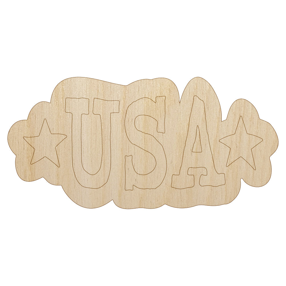 USA with Stars Patriotic Fun Text Unfinished Wood Shape Piece Cutout for DIY Craft Projects