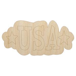 USA with Stars Patriotic Fun Text Unfinished Wood Shape Piece Cutout for DIY Craft Projects