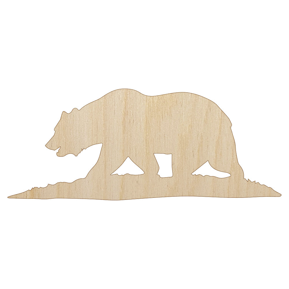 California Flag Bear Solid Unfinished Wood Shape Piece Cutout for DIY Craft Projects