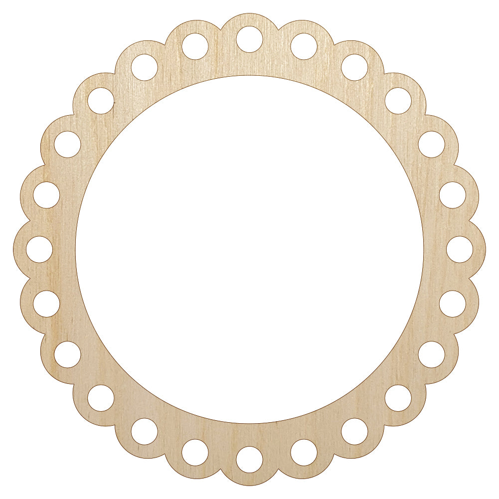 Fancy Scallop Round Frame Unfinished Wood Shape Piece Cutout for DIY Craft Projects