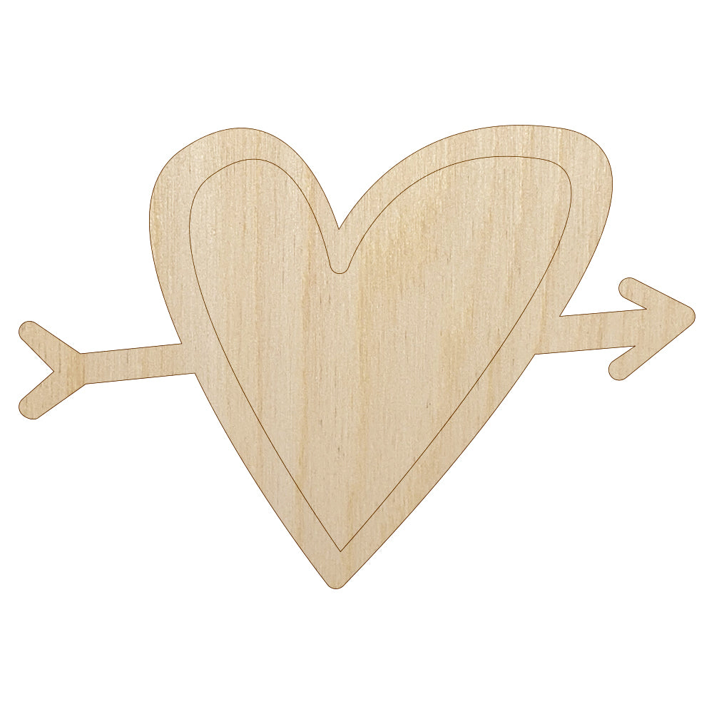Heart Outline with Arrow Unfinished Wood Shape Piece Cutout for DIY Craft Projects