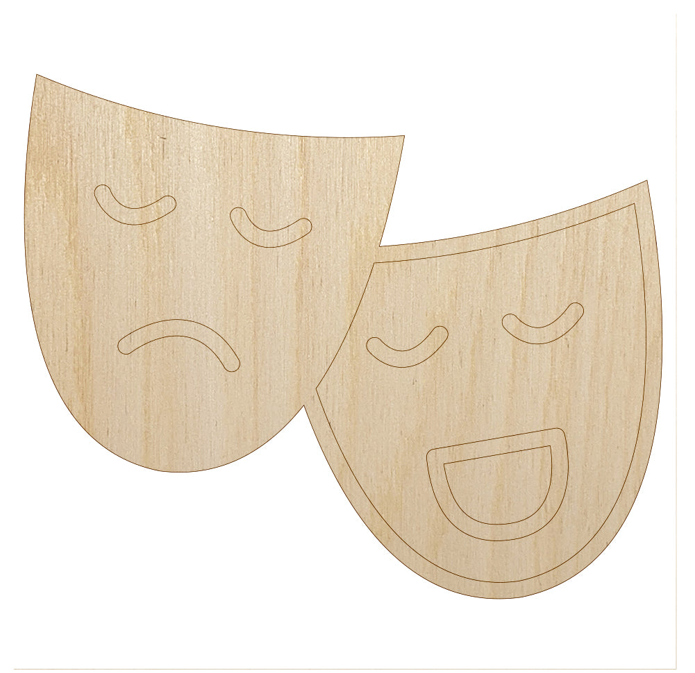 Acting Comedy Drama Masks Theater Carnival Unfinished Wood Shape Piece Cutout for DIY Craft Projects