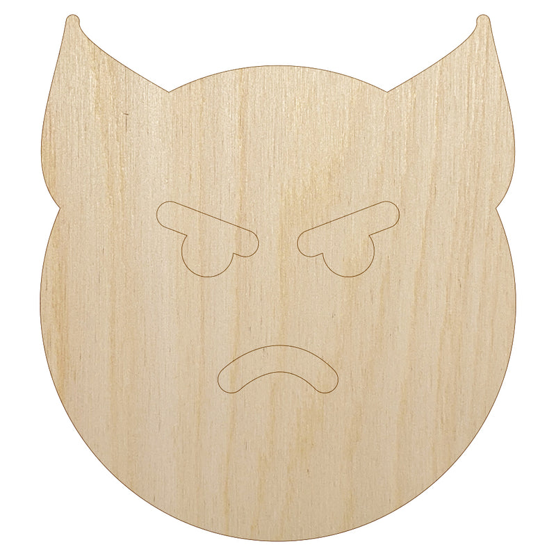 Angry Devil Face Emoticon Unfinished Wood Shape Piece Cutout for DIY Craft Projects