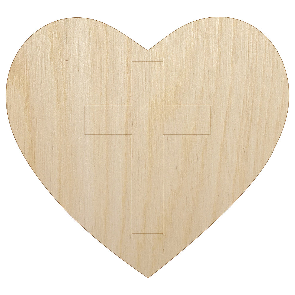 Cross in Heart Christian Unfinished Wood Shape Piece Cutout for DIY Craft Projects