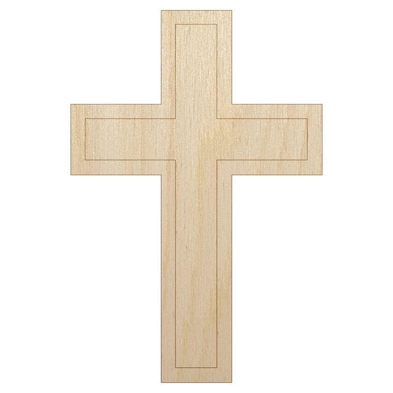 Cross with Outline Christian Unfinished Wood Shape Piece Cutout for DIY Craft Projects