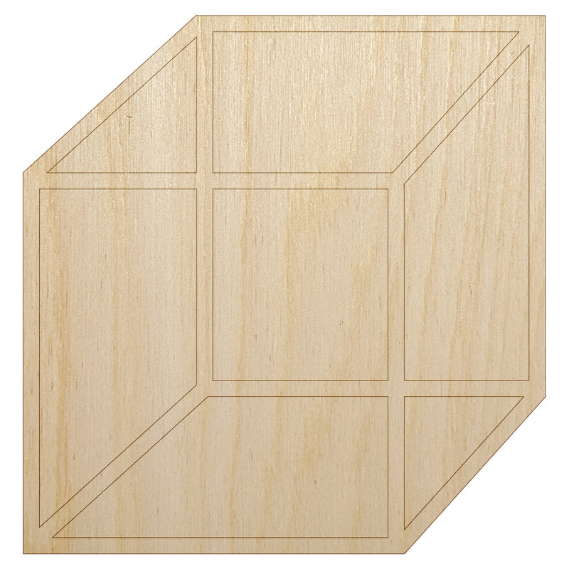 Cube Box Outline Unfinished Wood Shape Piece Cutout for DIY Craft Projects