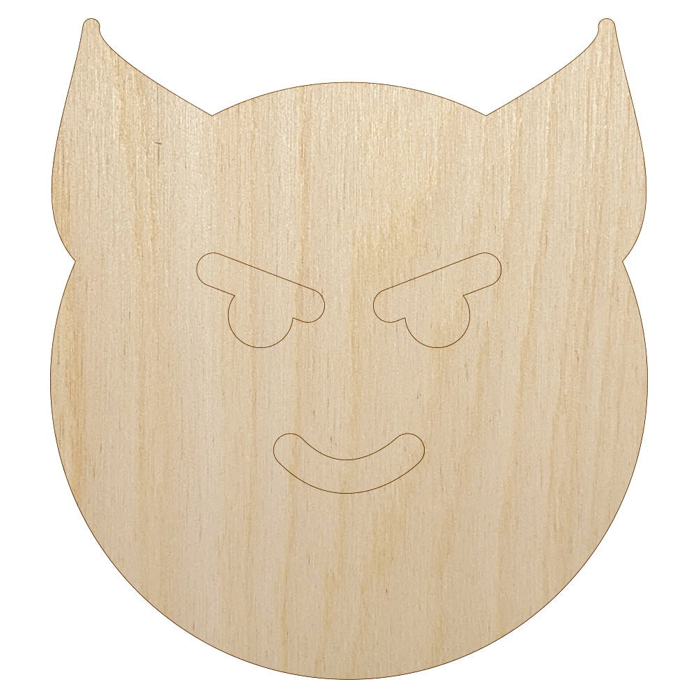 Happy Devil Face Emoticon Unfinished Wood Shape Piece Cutout for DIY Craft Projects