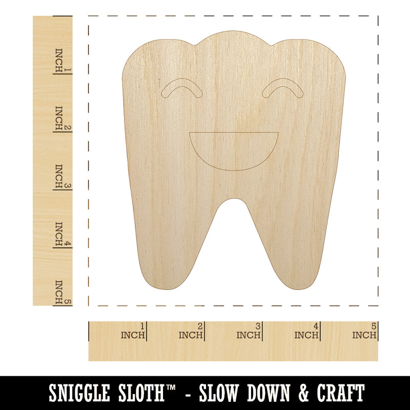 Happy Smiling Tooth Dentist Unfinished Wood Shape Piece Cutout for DIY Craft Projects