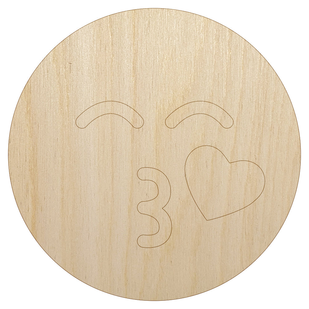 Kiss Face Heart Love Emoticon Unfinished Wood Shape Piece Cutout for DIY Craft Projects